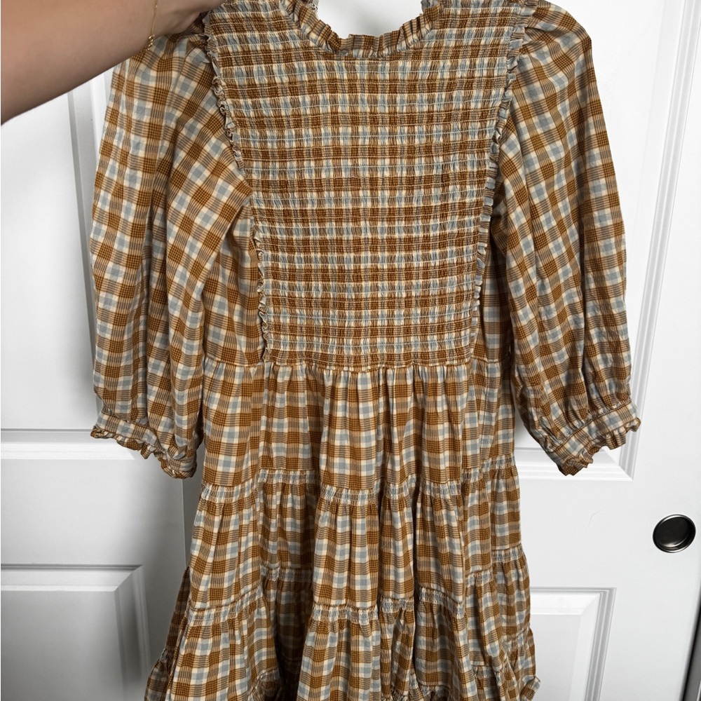 Doen Brown and White Plaid Mini Dress